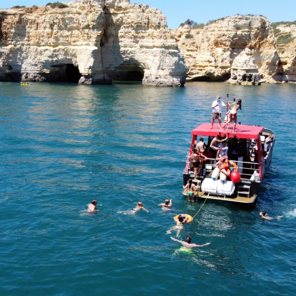 a small boat in a large body of water