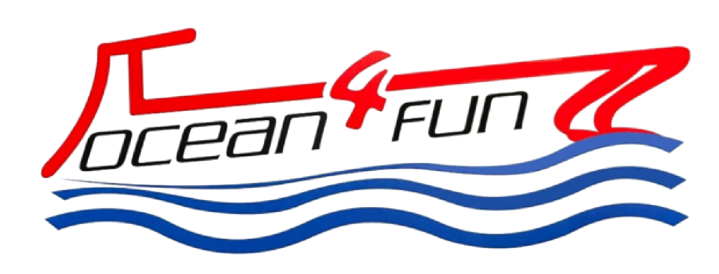 Logo with text 'Ocean 4 Fun' and waves design under.